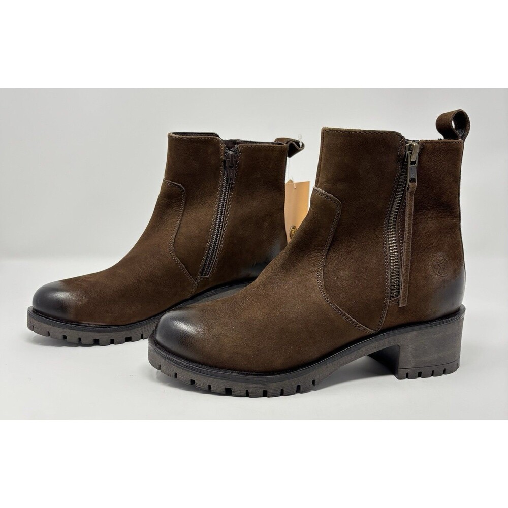 NEW Allonsi Ines Block Heel Ankle Booties Brown Leather Womens Sz 36